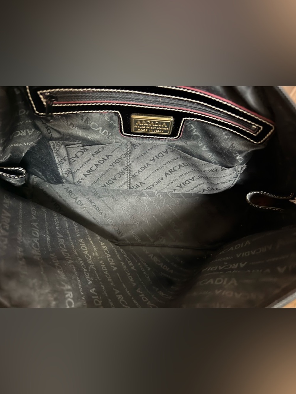 Arcadia Black Patent Leather Satchel Made in Italy Structured Handbag - Picture 7 of 9
